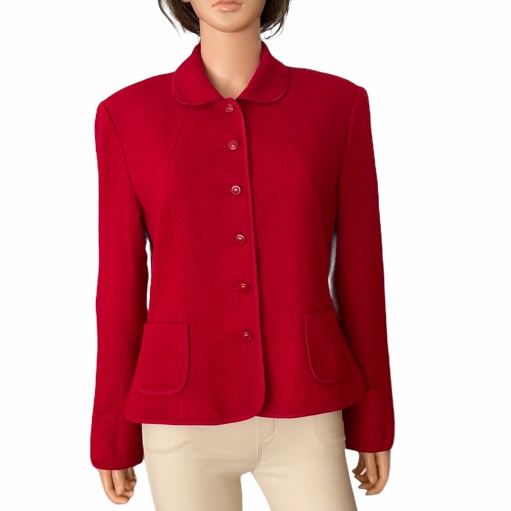 Vintage Talbots Red Textured Blazer Jacket Wool Blend Minimalist Chic